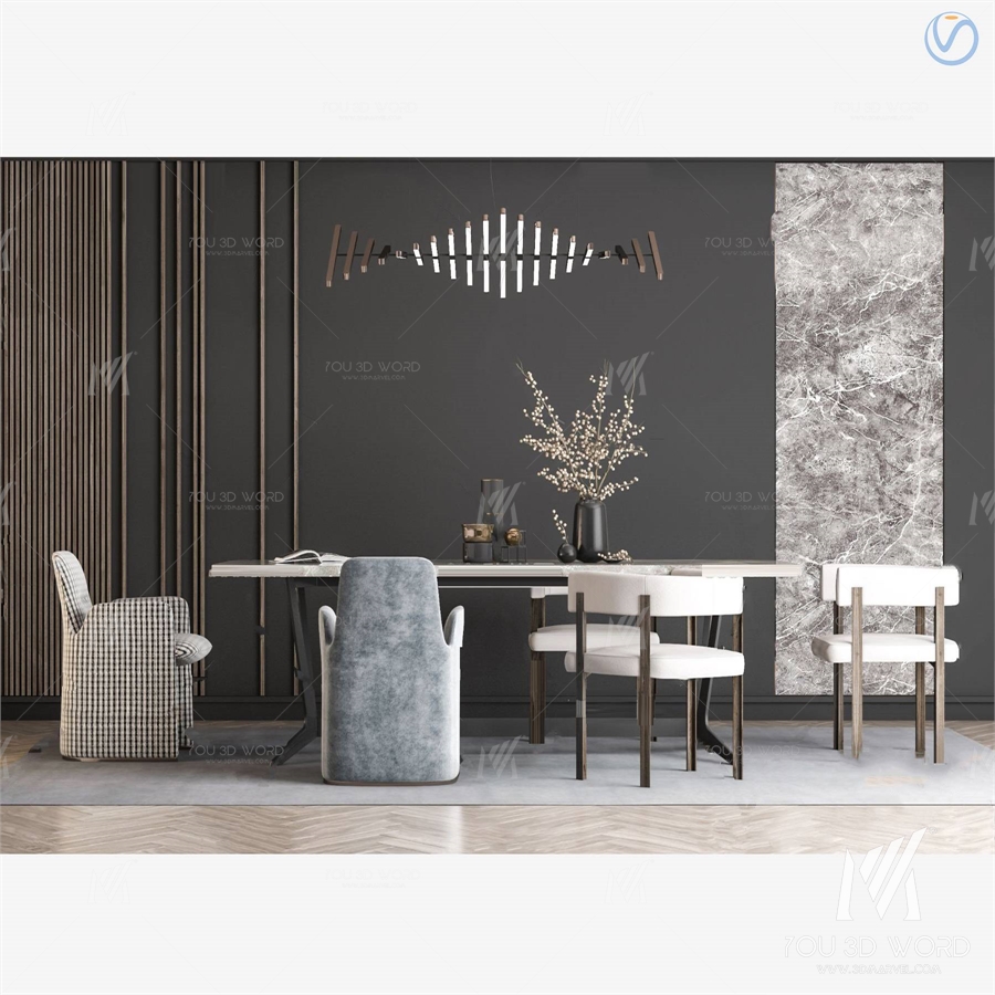 Modern minimalist living room dining room 3d model